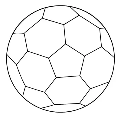 Desenho de contorno de uma bola de futebol tradicional isolada em fundo branco, com padrão geométrico de gomos.