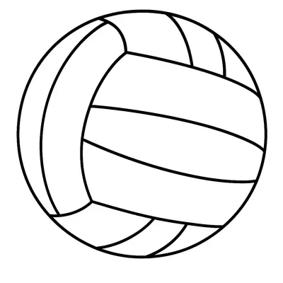 Desenho de contorno de uma bola de vôlei isolada, mostrando o padrão clássico de painéis curvados em preto e branco.