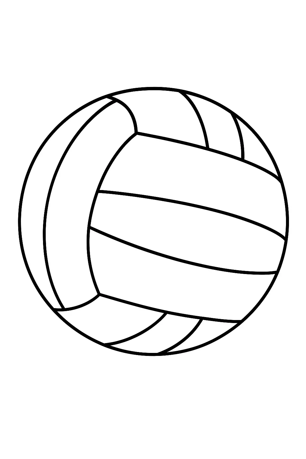 Desenho de contorno de uma bola de vôlei isolada, mostrando o padrão clássico de painéis curvados em preto e branco.
