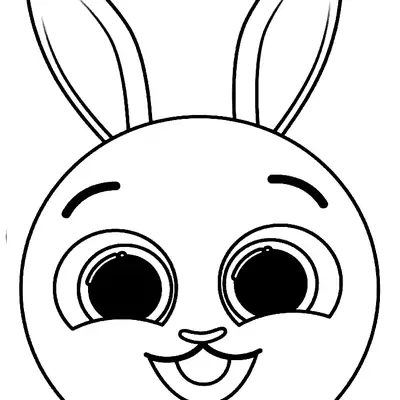 Desenho de contorno do rosto redondo da coelhinha Bunny dos Bolofofos, com orelhas longas e em pé, olhos grandes brilhantes e sorriso alegre.