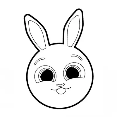 Desenho de contorno simples do rosto da coelhinha Bunny dos Bolofofos, com orelhas longas, olhos grandes e uma pequena língua aparecendo.