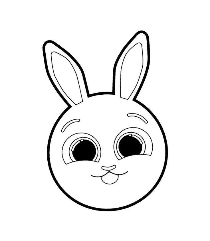 Desenho de contorno simples do rosto da coelhinha Bunny dos Bolofofos, com orelhas longas, olhos grandes e uma pequena língua aparecendo.