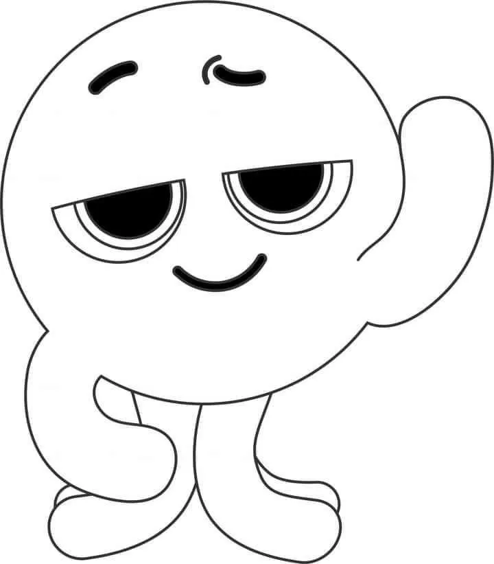 Desenho de contorno do polvinho Pow dos Bolofofos, com corpo redondo, olhos expressivos de pálpebras caídas e três tentáculos visíveis.