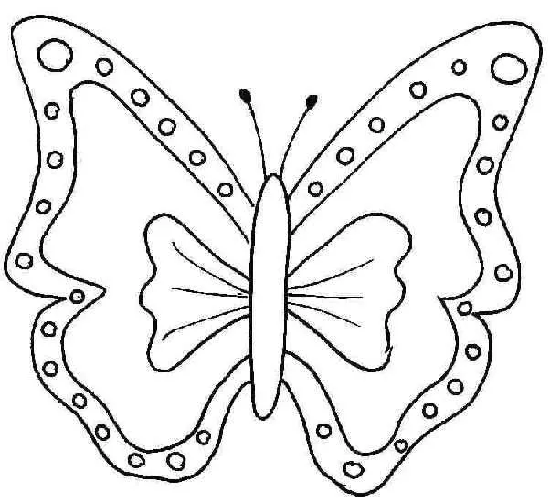 Desenho de contorno de uma borboleta com asas superiores grandes e inferiores menores, apresentando um padrão de pontos ao longo de toda a borda.