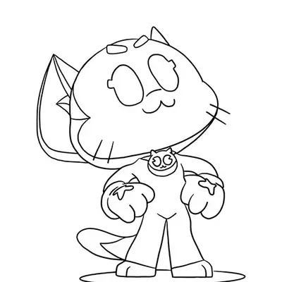 Desenho de contorno do personagem Kit de Brawl Stars, um gato antropomórfico com luvas grandes e medalhão de gatinho.