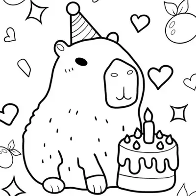 Hora da Festa: Desenho de Capivara com Bolo de Aniversário