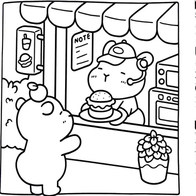 Lanche Capivara: Desenho de Atendente de Hambúrguer para Colorir