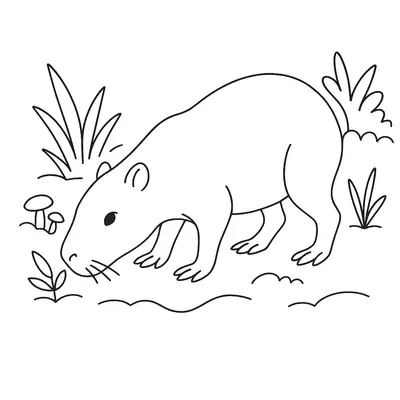 Hora do Lanche: Desenho de Capivara Comendo para Colorir