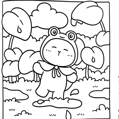 Diversão na Poça: Desenho de Capivara Fantasiada de Sapo para Colorir