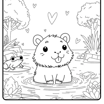Diversão Aquática: Desenho de Capivara no Lago para Colorir