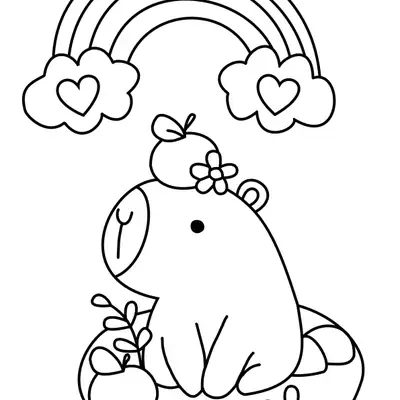 Magia Colorida: Desenho de Capivara e Arco-Íris para Colorir