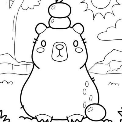 Equilíbrio Perfeito: Desenho de Capivara com Frutas para Colorir