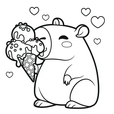 Momento Gelado: Desenho de Capivara com Sorvete para Colorir