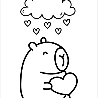 Amor Infinito: Desenho de Capivara com Coração para Colorir
