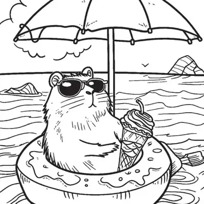 Verão Total: Desenho de Capivara Relaxando na Boia