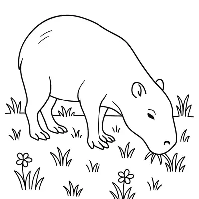 Natureza e Flores: Desenho de Capivara no Jardim para Colorir