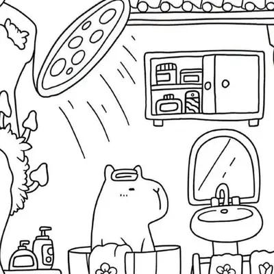Momento Relax: Desenho de Capivara no Banho para Colorir