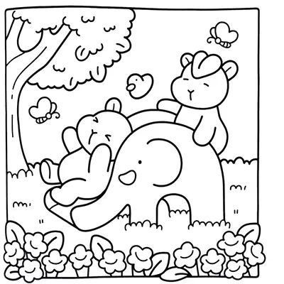 Diversão Gigante: Desenho de Capivaras com Elefante para Colorir