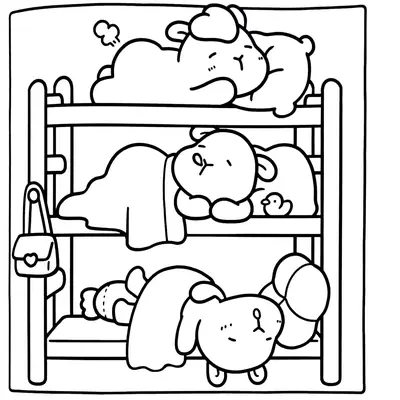Hora do Sono: Desenho de Capivaras no Beliche para Colorir