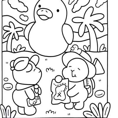 Expedição Divertida: Desenho de Capivaras Exploradoras para Colorir