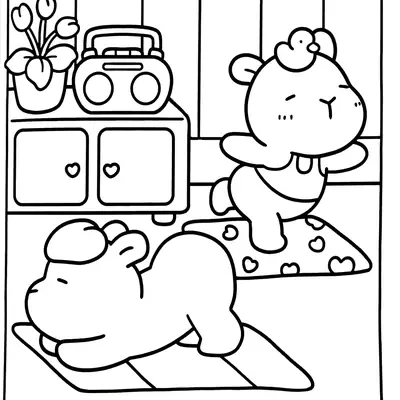 Equilíbrio e Fofura: Desenho de Capivaras Praticando Yoga