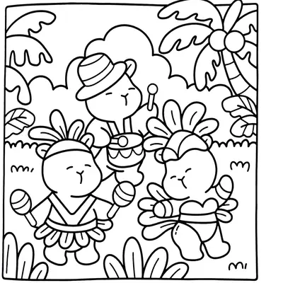 Ritmo e Alegria: Desenho de Capivaras no Carnaval para Colorir