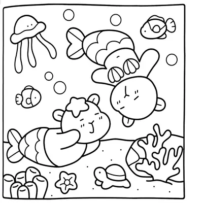 Magia sob as Ondas: Desenho de Capivaras Sereias para Colorir