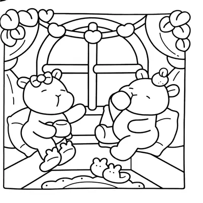 Momento Aconchegante: Desenho de Capivaras Tomando Chá