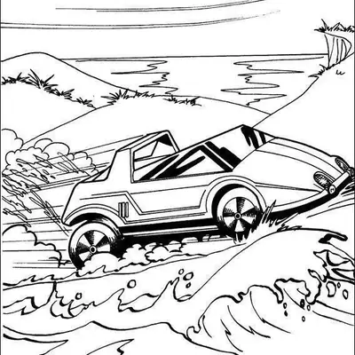 Aventura na Costa: Carro Anfíbio para Colorir