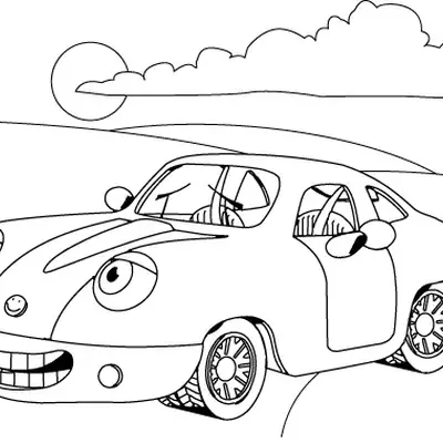 Aventura Feliz: Carro Personagem no Campo para Colorir
