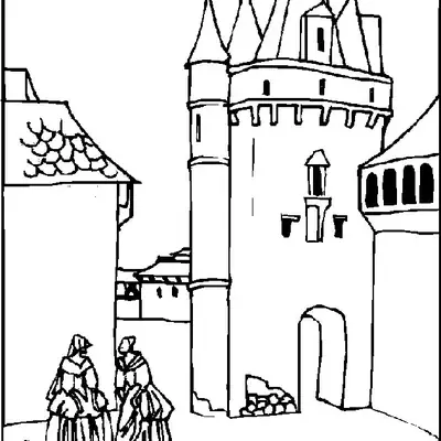 Vida na Corte: Castelo e Damas da Nobreza para Colorir