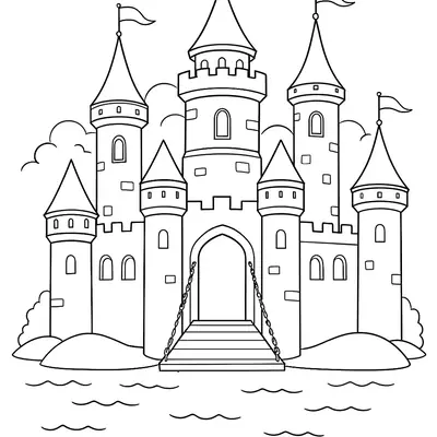 A Entrada do Reino: Castelo com Ponte Levadiça para Colorir