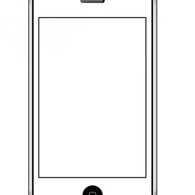 Desenho de contorno de um smartphone de frente com moldura detalhada, tela retangular em branco e um botão 