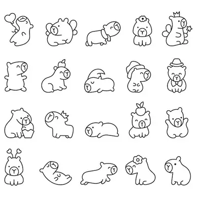 Mundo das Mini Capivaras: 20 Desenhos Fofos para Colorir
