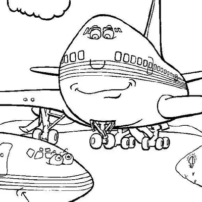 Desenho de Dois Aviões Gigantes em Estilo Cartoon Sorrindo com Olhos Esbugalhados