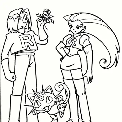 Desenho da Equipe Rocket (Jessie, James e Meowth) para Colorir