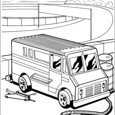 Bastidores da Velocidade: Furgão no Pit Stop para Colorir