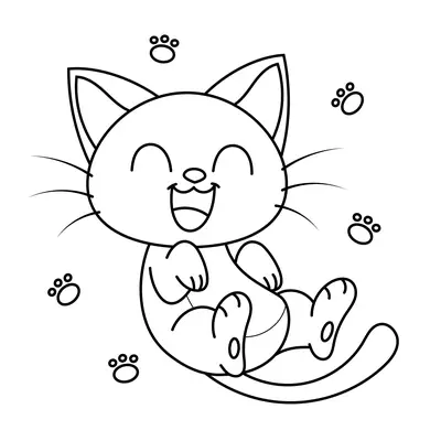 Alegria Contagiante: Gatinho Rolando e Rindo para Colorir