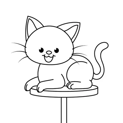 Lugar de Destaque: Gatinho no Banquinho para Colorir