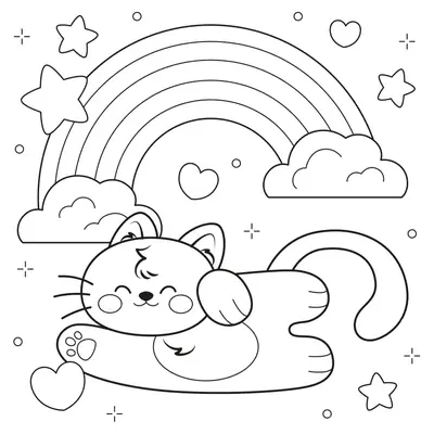Sonho Colorido: Gatinho no Arco-Íris para Colorir