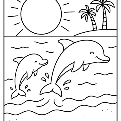 Golfinhos Brincando nas Ondas do Mar para Colorir