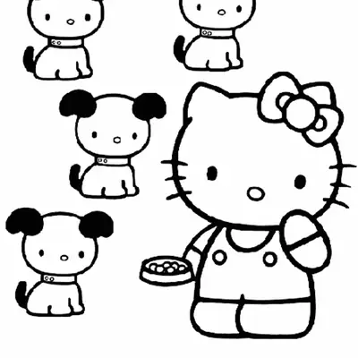 Desenho da Hello Kitty com Cachorrinhos Pets para Colorir