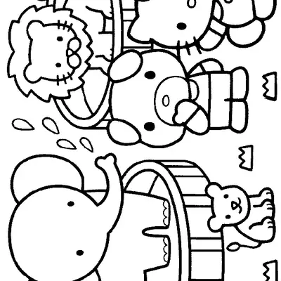 Desenho da Hello Kitty e Amigos Animais se Refrescando