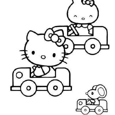 Desenho da Hello Kitty e Amigos Dirigindo Carrinhos