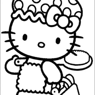 Desenho da Hello Kitty com Touca e Escova de Banho para Colorir