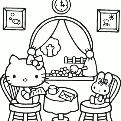 Desenho da Hello Kitty no Café com Amiga para Colorir