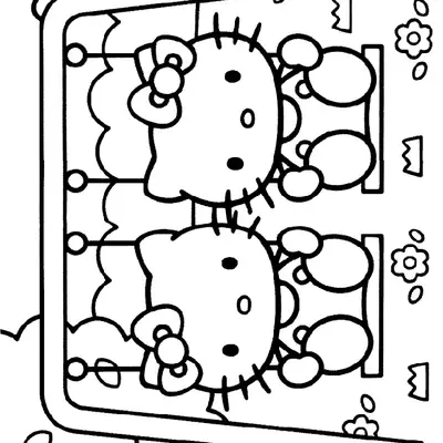 Desenho da Hello Kitty e Mimmy no Balanço para Colorir