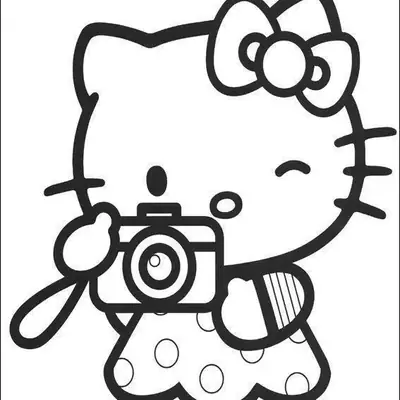 Desenho da Hello Kitty Fotógrafa com Câmera para Colorir