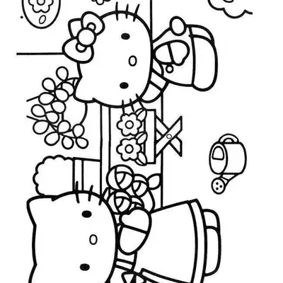 Desenho da Hello Kitty e Mimmy Cuidando das Flores