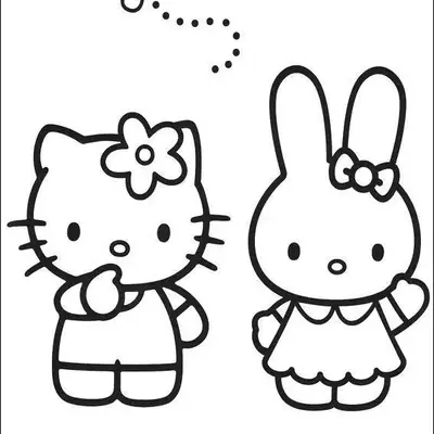 Desenho da Hello Kitty com Amiga e Borboleta para Colorir
